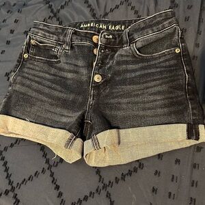 American Eagle Outfitters Black Jean Shorts with Cuffed Hem